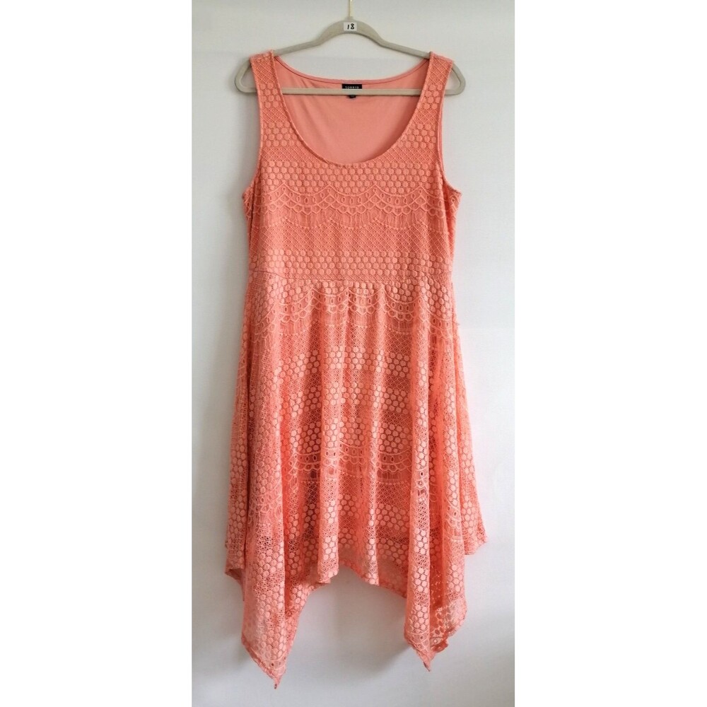 Torrid Women's Peach Pink Asymmetric Hem All Over Lace Hanky Dress Size 1/1X/14
